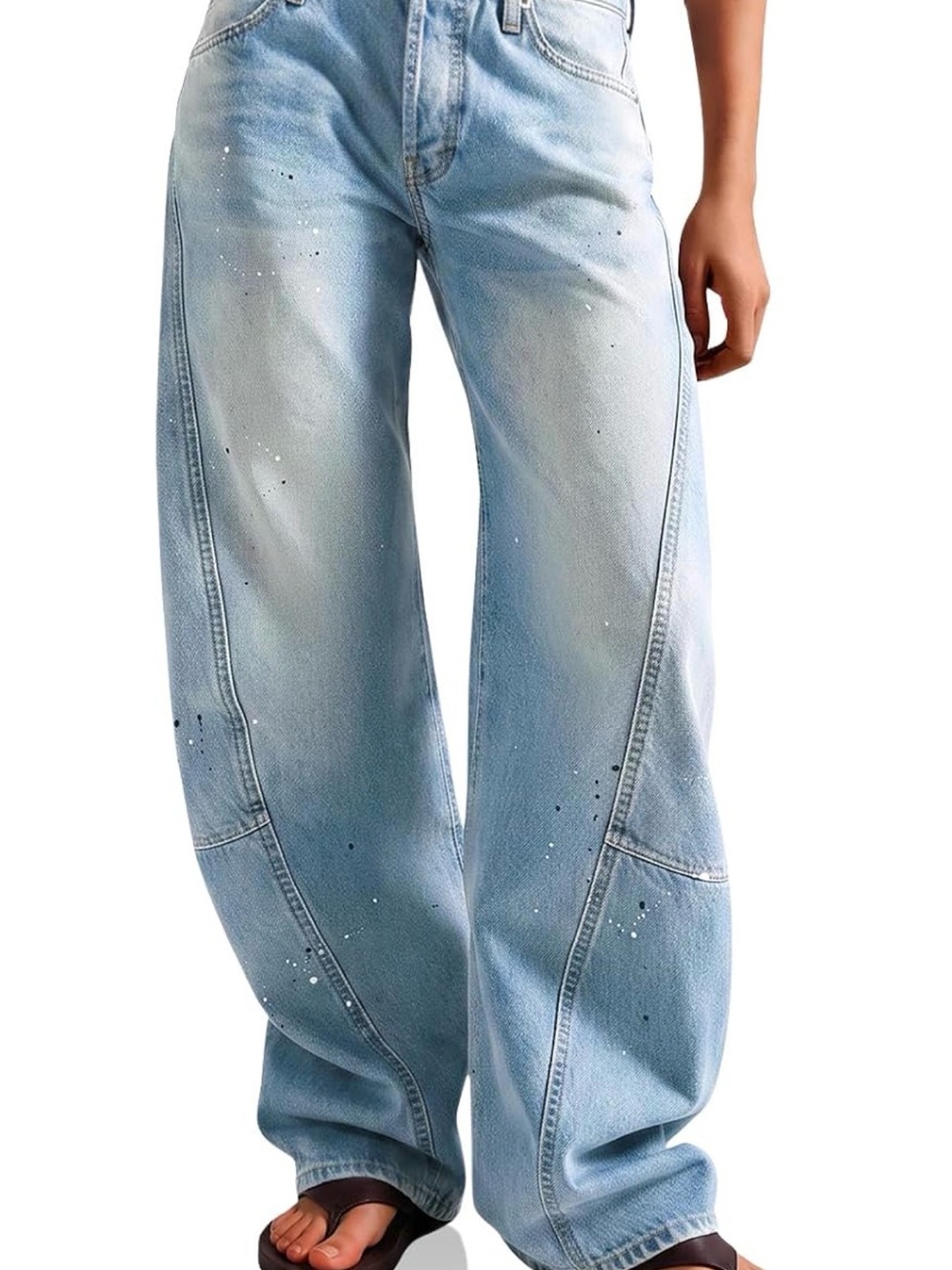 Light Blue Wide-Leg Paint-Splatter Jeans - Women